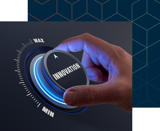 Enhancing innovation and technology development concept with a person choosing higher innovative products by turning a knob or dial by hand